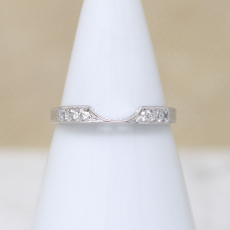 Wheat Engraved White Gold & Diamond Nesting Band by 720