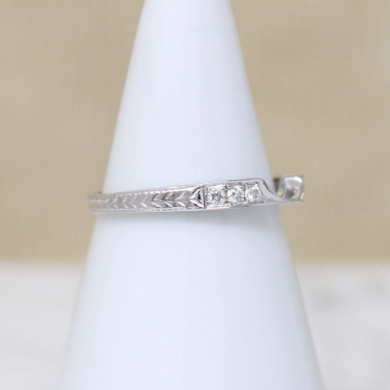 Wheat Engraved White Gold & Diamond Nesting Band by 720