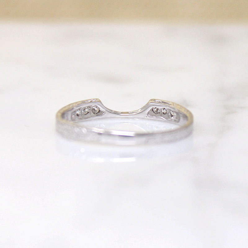 Wheat Engraved White Gold & Diamond Nesting Band by 720