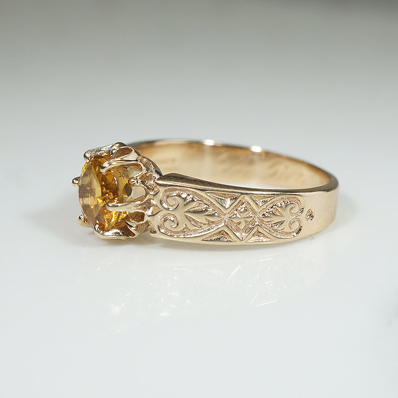 Radiant Citrine & Engraved Gold Belcher Ring by 720