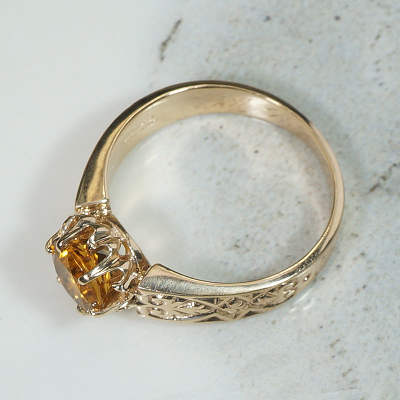 Radiant Citrine & Engraved Gold Belcher Ring by 720