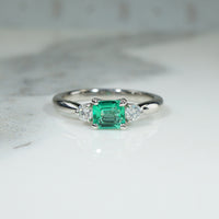 Emerald-Cut Emerald & Diamond Platinum Ring by 720
