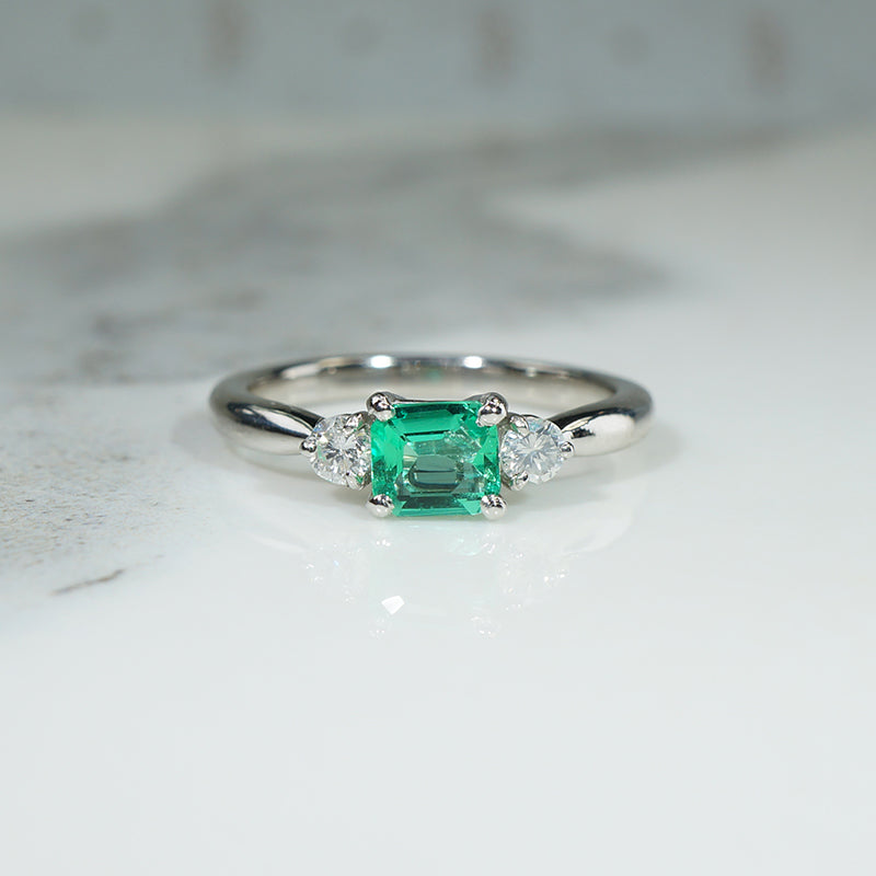 Emerald-Cut Emerald & Diamond Platinum Ring by 720