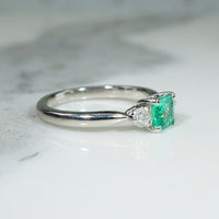 Emerald-Cut Emerald & Diamond Platinum Ring by 720