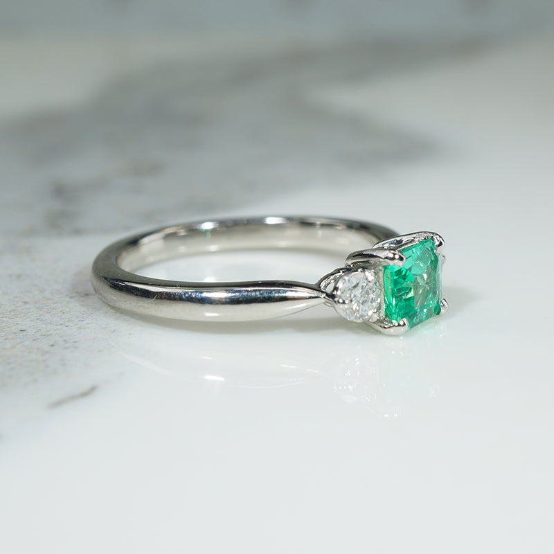 Emerald-Cut Emerald & Diamond Platinum Ring by 720