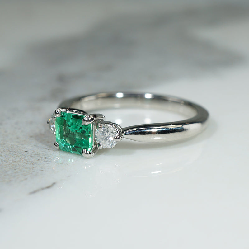 Emerald-Cut Emerald & Diamond Platinum Ring by 720