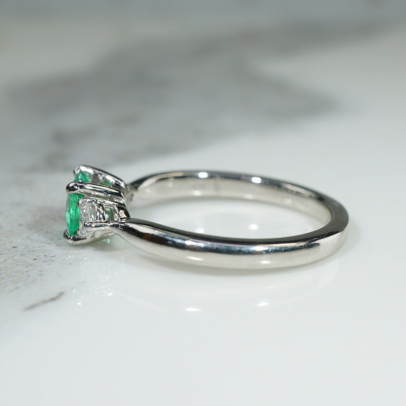 Emerald-Cut Emerald & Diamond Platinum Ring by 720