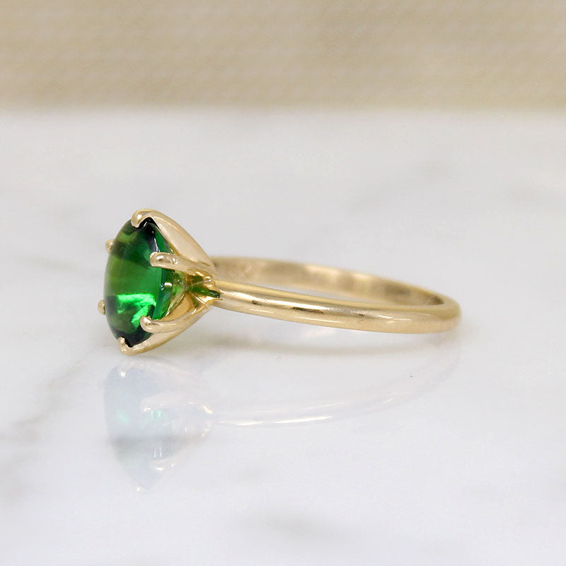 Magnificent Buff Top Tsavorite Garnet in 18k Solitaire Ring