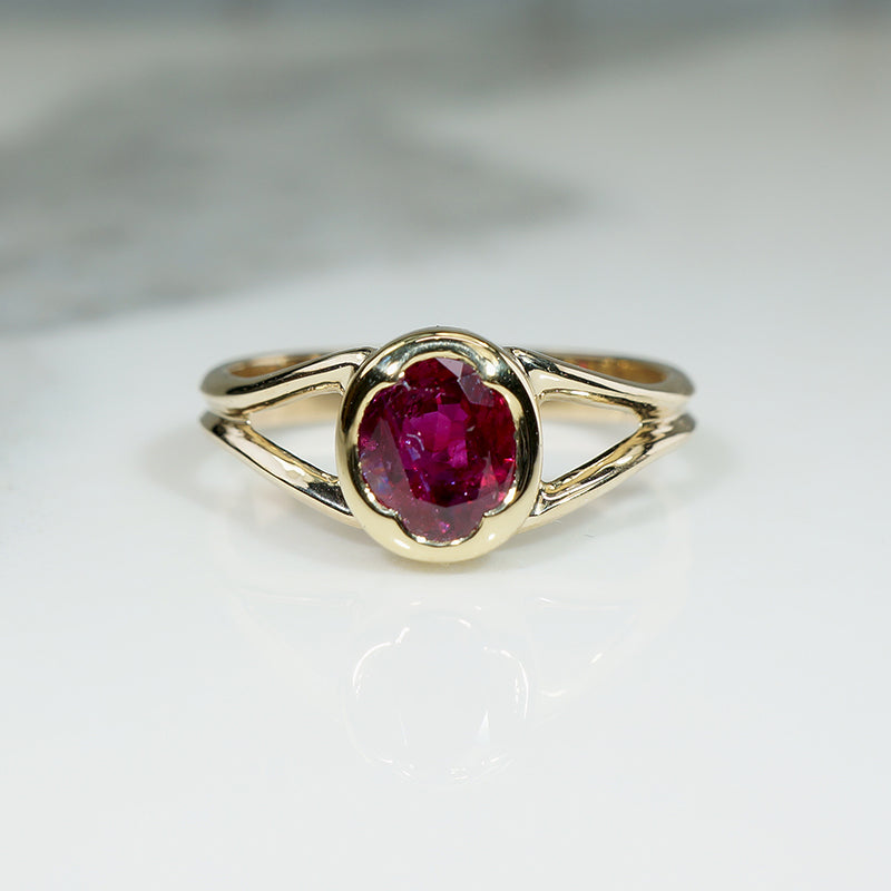 Rose Red Ruby in Handmade Gold Solitaire Ring by 720