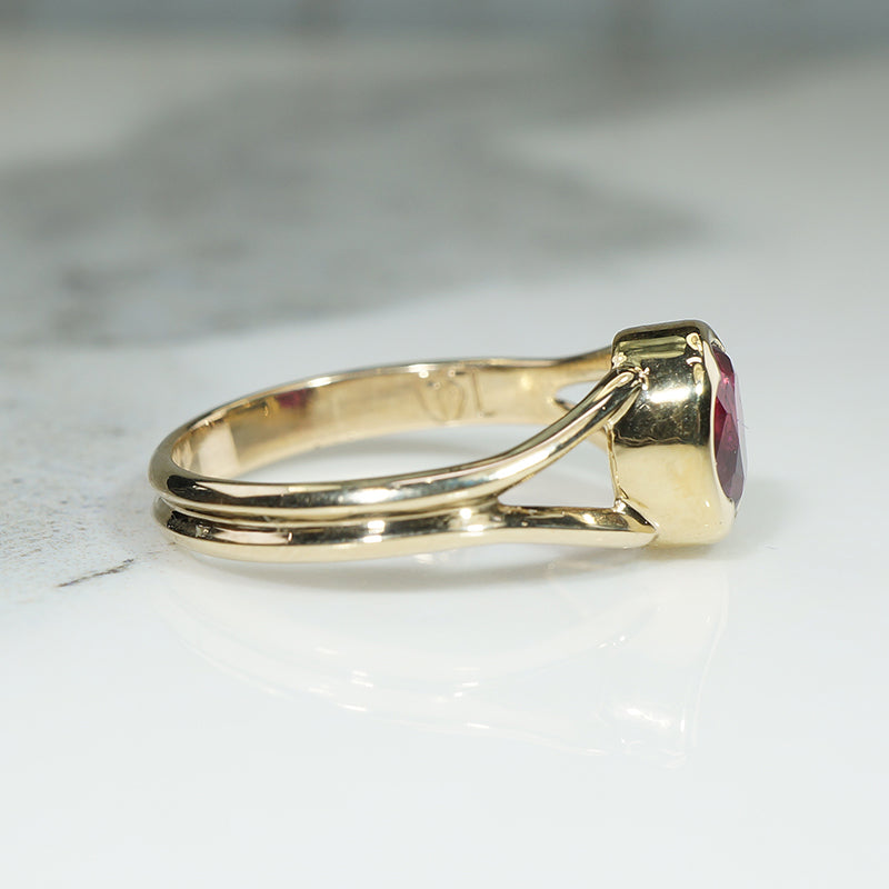 Rose Red Ruby in Handmade Gold Solitaire Ring by 720