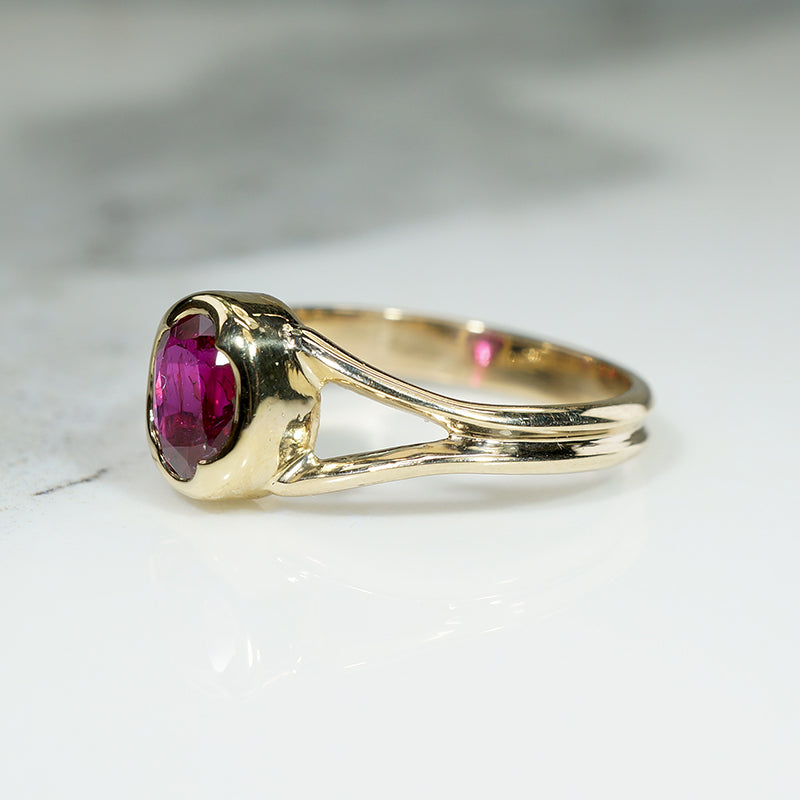 Rose Red Ruby in Handmade Gold Solitaire Ring by 720