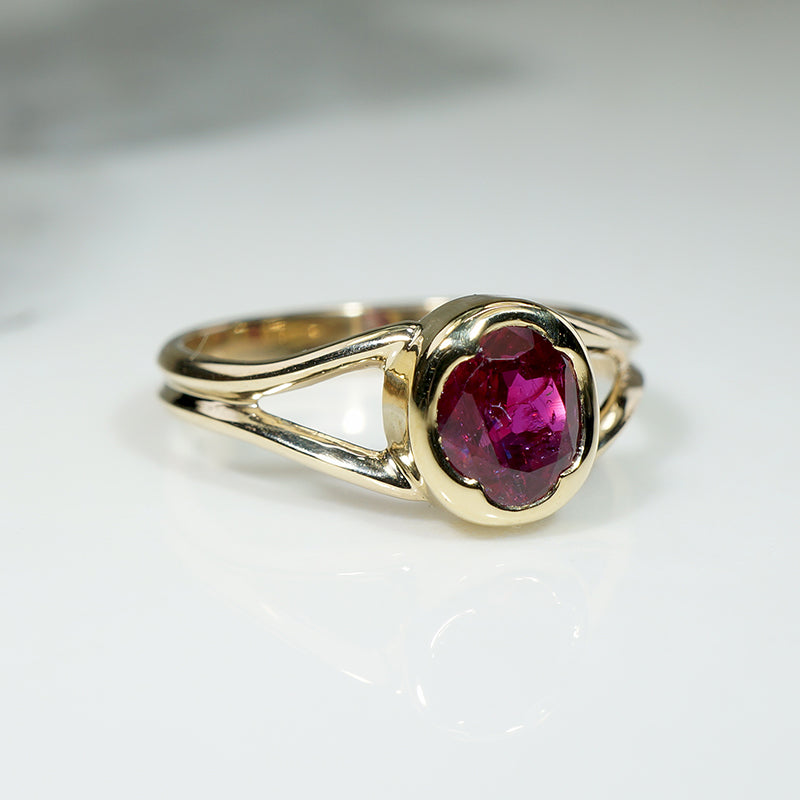 Rose Red Ruby in Handmade Gold Solitaire Ring by 720