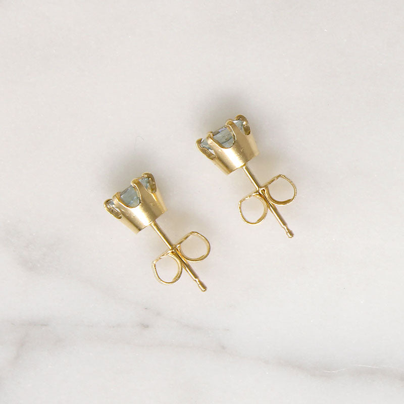 Radiant .83tcw Aquamarine in Gold Stud Earrings