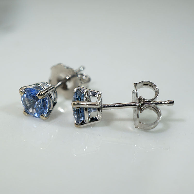 Pale Blue Vintage Sapphires in 14k White Gold Studs