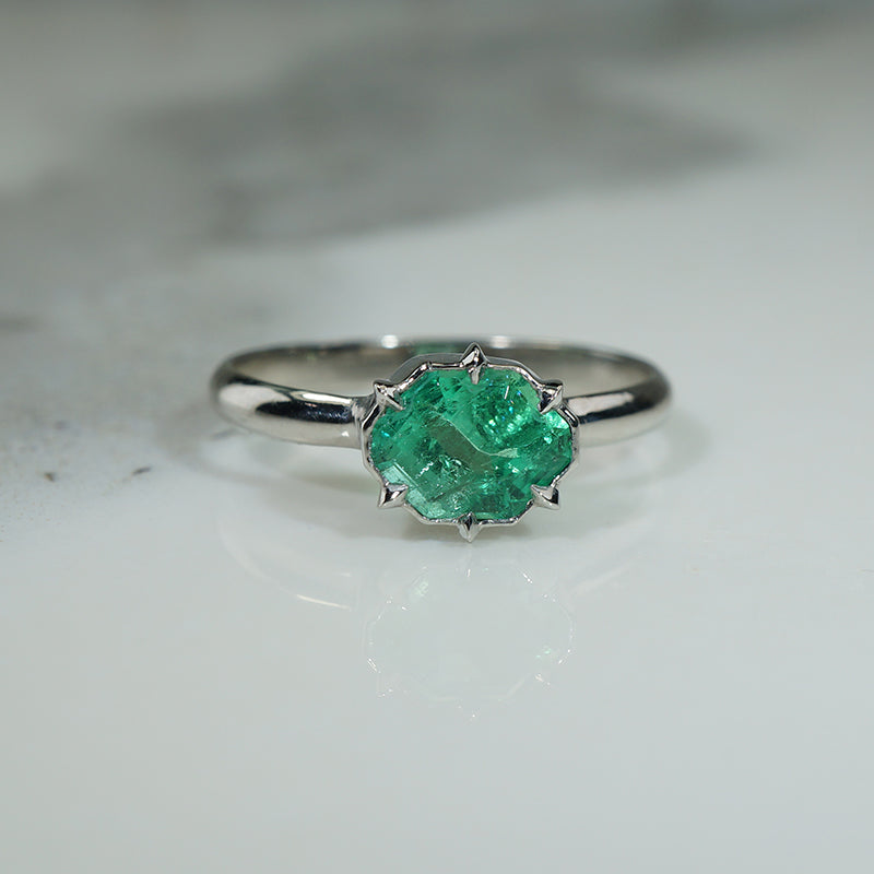 Brilliant Green Emerald Platinum Solitaire by 720