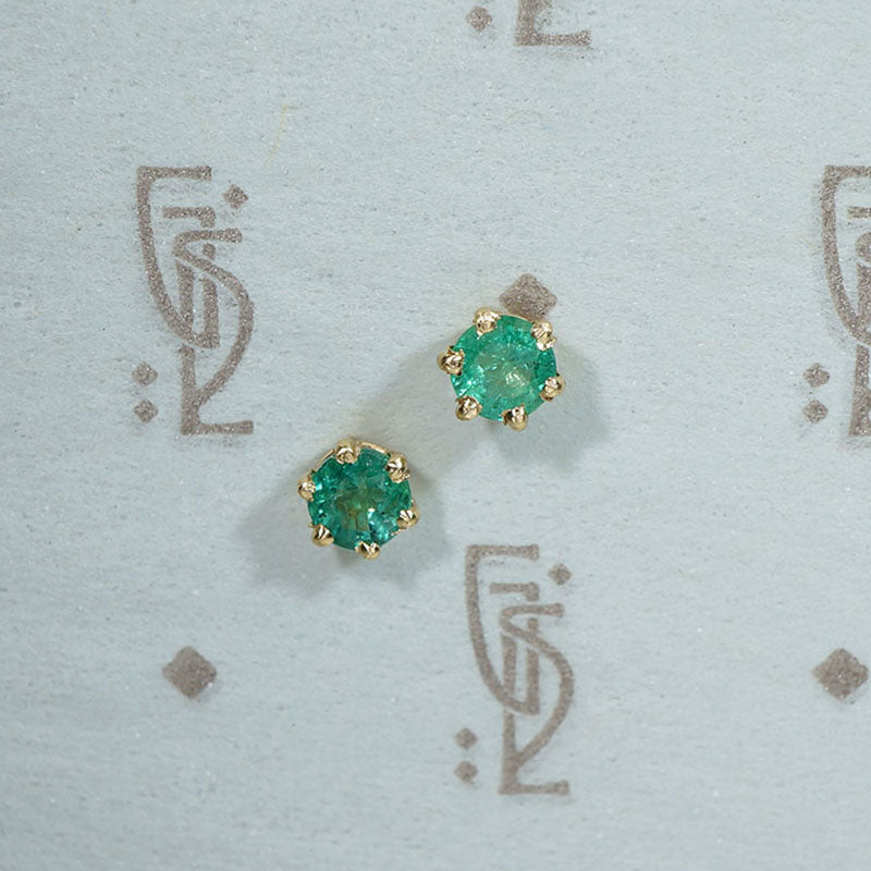 Radiant .48tcw Emeralds in Gold Stud Earrings