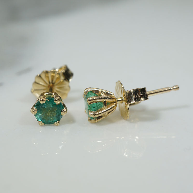 Radiant .48tcw Emeralds in Gold Stud Earrings