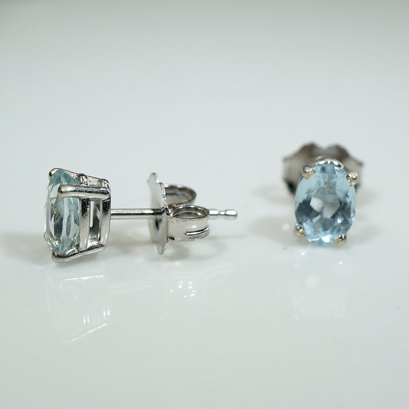 Icy Blue Oval Aquamarine Stud Earrings