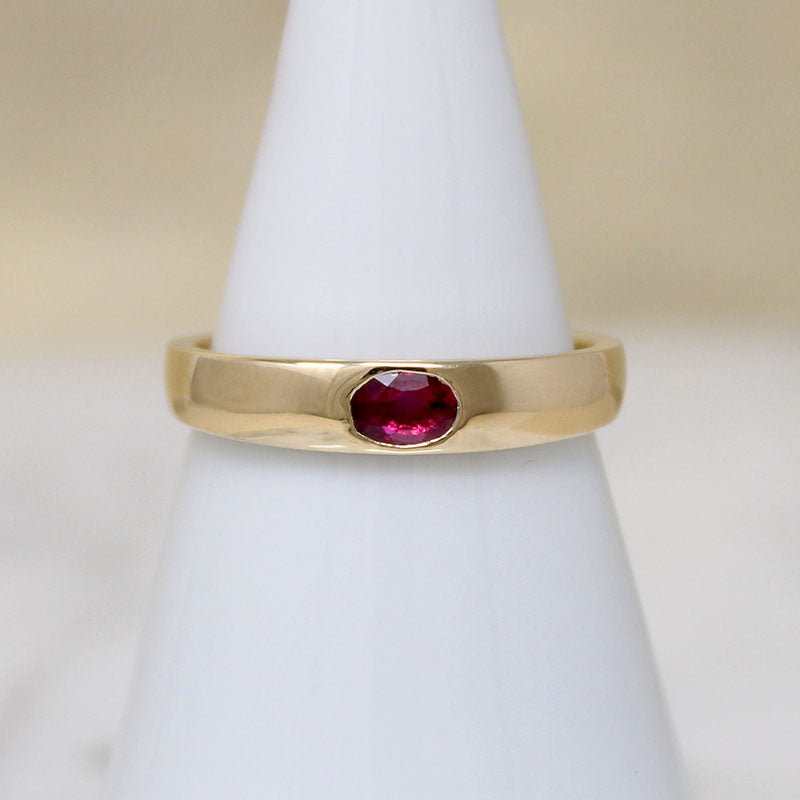 Regency Era Ruby in Tapered Gold Band by 720