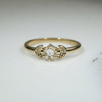 Rose Cut Diamond Crescent Moon Ring