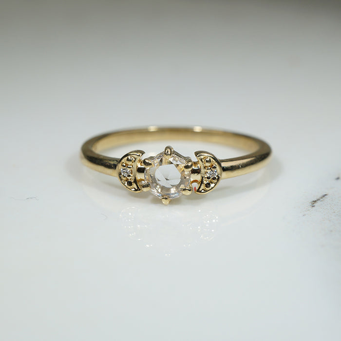 Rose Cut Diamond Crescent Moon Ring