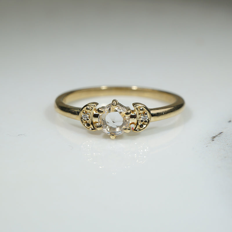 Rose Cut Diamond Crescent Moon Ring