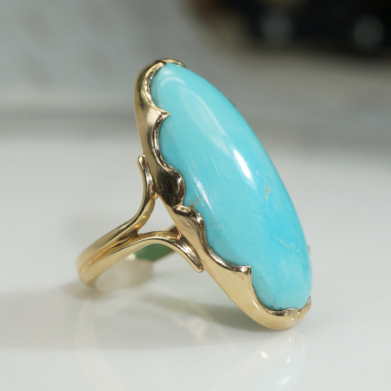 Graceful Turquoise in Handcrafted Gold Ring by 720