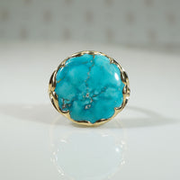 Vintage Turquoise in Sculpted Gold Bezel Ring by 720
