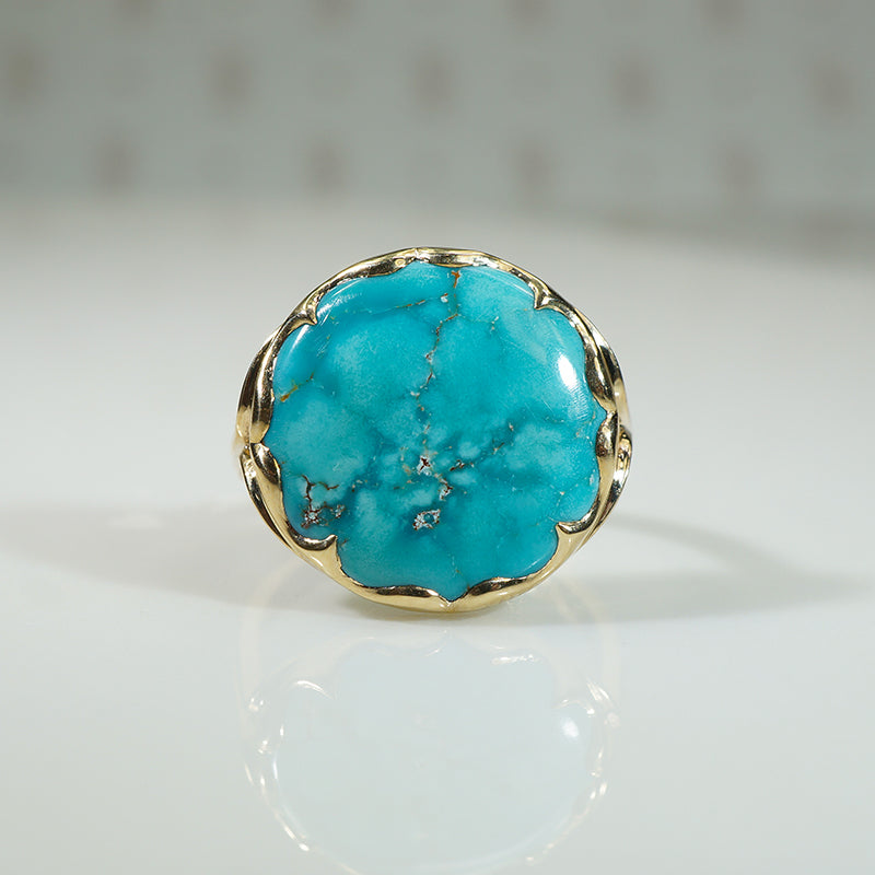 Vintage Turquoise in Sculpted Gold Bezel Ring by 720