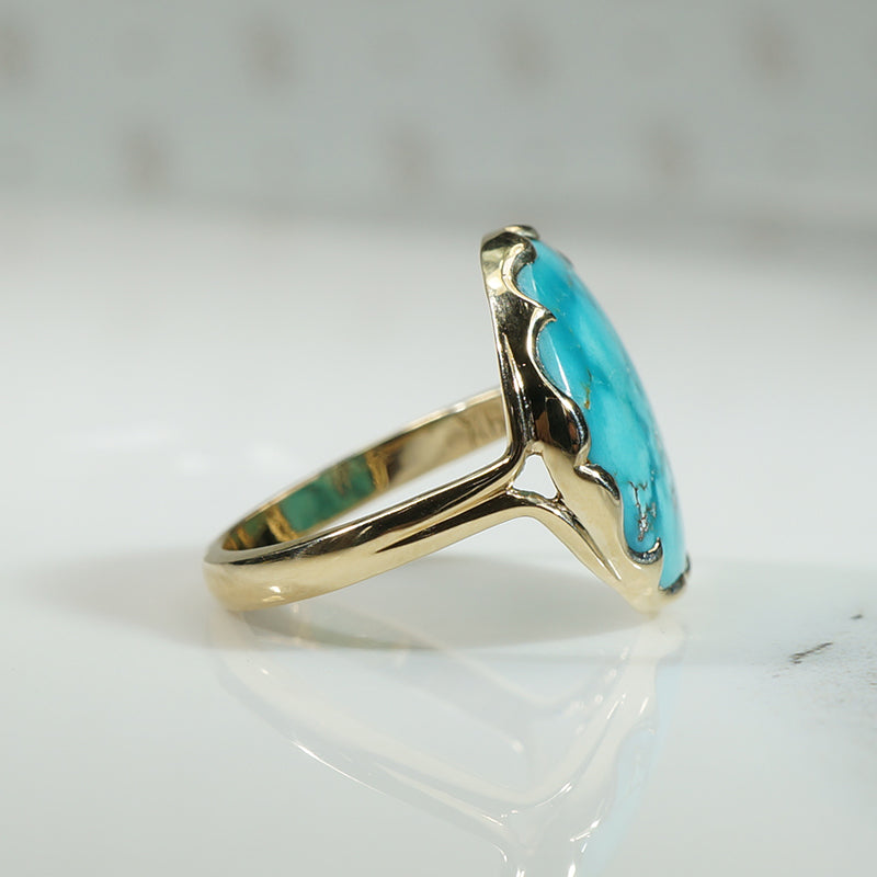 Vintage Turquoise in Sculpted Gold Bezel Ring by 720
