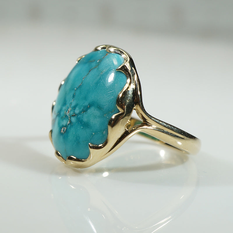 Vintage Turquoise in Sculpted Gold Bezel Ring by 720