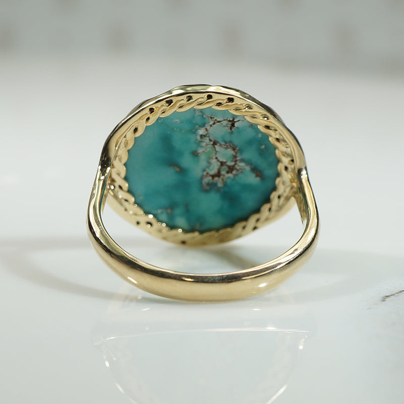 Vintage Turquoise in Sculpted Gold Bezel Ring by 720