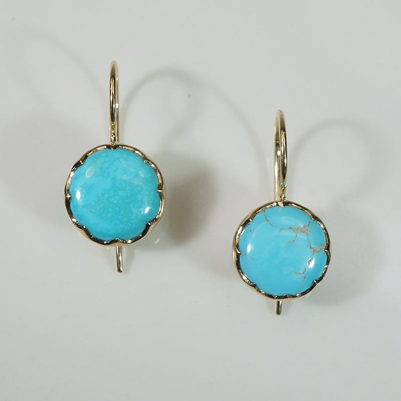 Dreamy Blue Turquoise in Sculpted Gold Earrings by 720