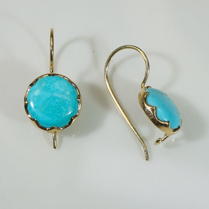 Dreamy Blue Turquoise in Sculpted Gold Earrings by 720