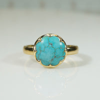 Beautiful Blue Turquoise in Waved Bezel Ring by 720