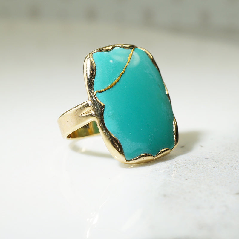 Kintsugi Inspired Turquoise and Gold Ring