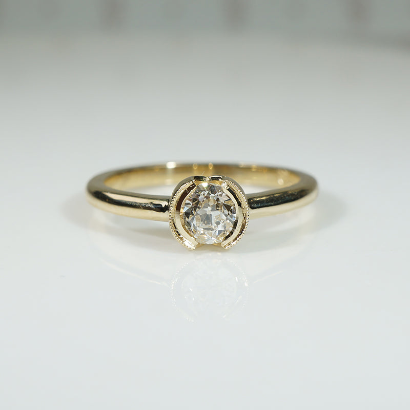 Golden Old Euro Cut Diamond in Split Bezel Ring by 720