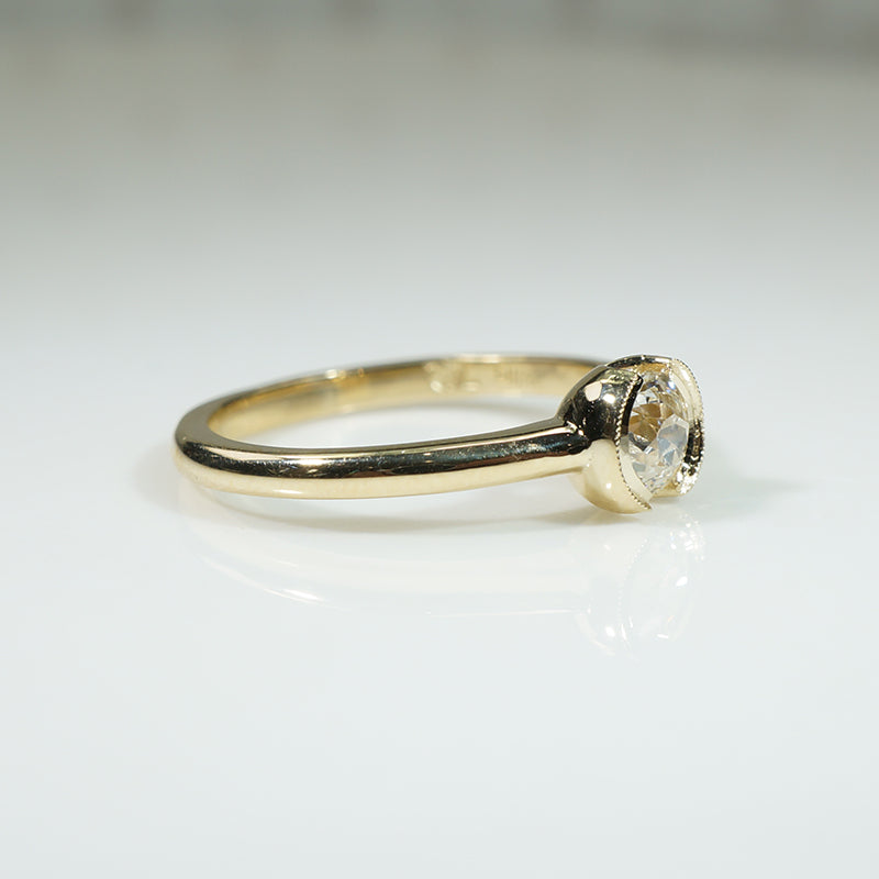 Golden Old Euro Cut Diamond in Split Bezel Ring by 720