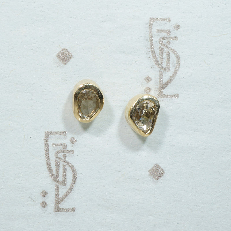 Rose Cut Diamonds in Gold Bezel Studs by 720