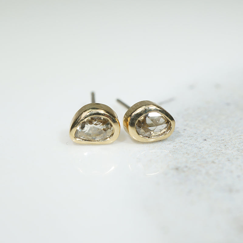 Rose Cut Diamonds in Gold Bezel Studs by 720