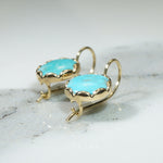 Pretty Turquoise in Gold Wave Bezel Earrings by 720