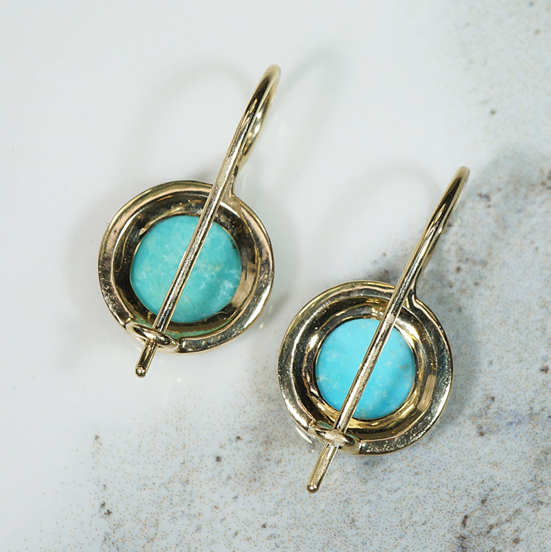 Pretty Turquoise in Gold Wave Bezel Earrings by 720