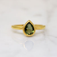Rare Moldavite Teardrop in Gold Bezel Ring by 720