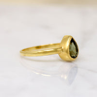 Rare Moldavite Teardrop in Gold Bezel Ring by 720