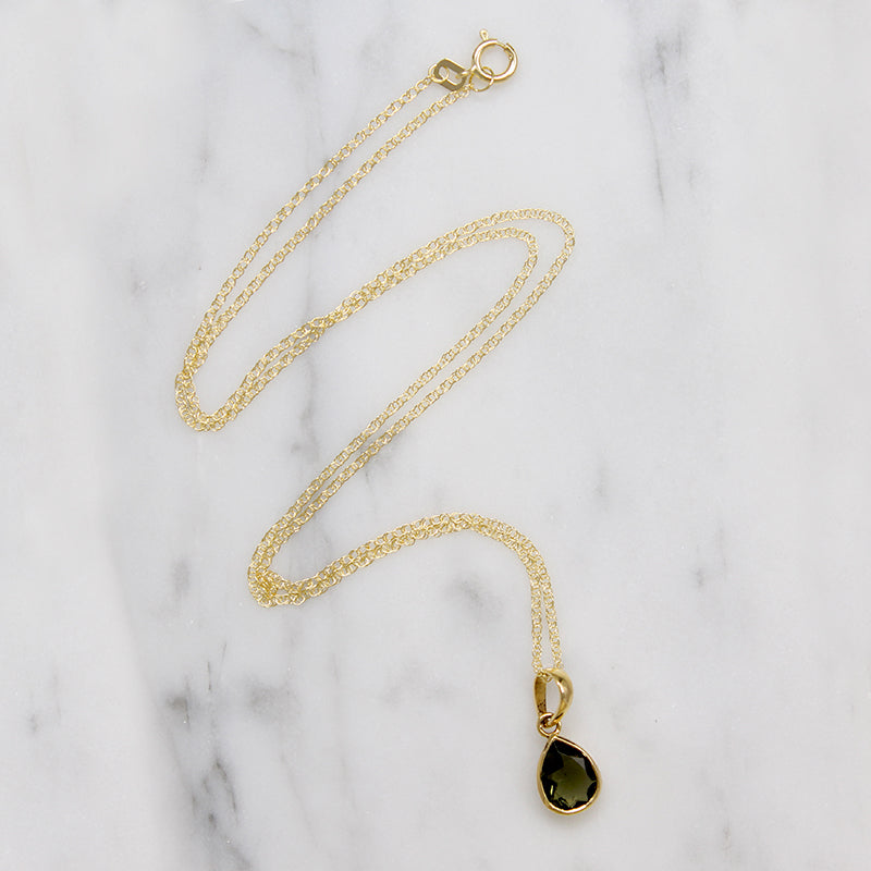 Vivid Moldavite in Sleek 14k Gold Pendant by 720