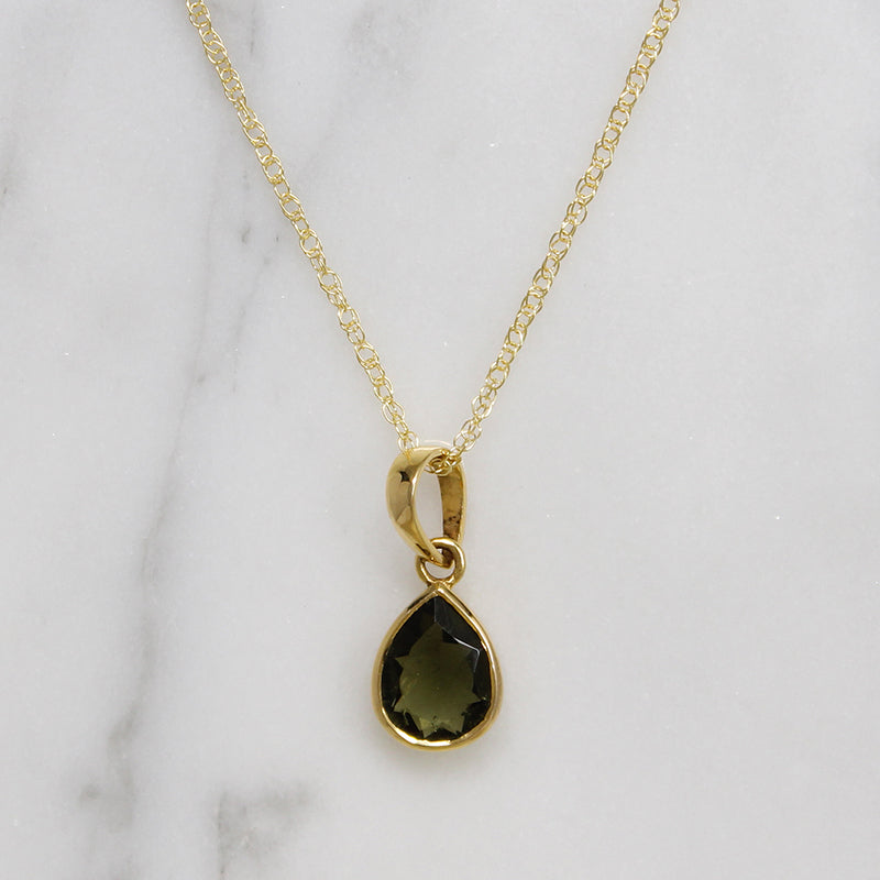 Vivid Moldavite in Sleek 14k Gold Pendant by 720