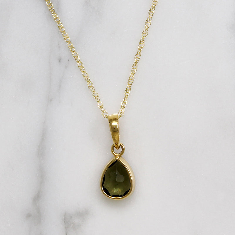 Vivid Moldavite in Sleek 14k Gold Pendant by 720
