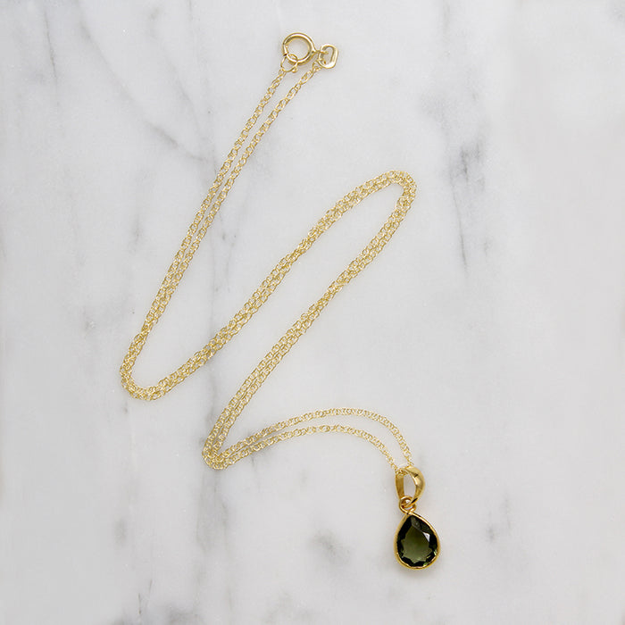Radiant Moldavite in Gold Bezel Necklace by 720
