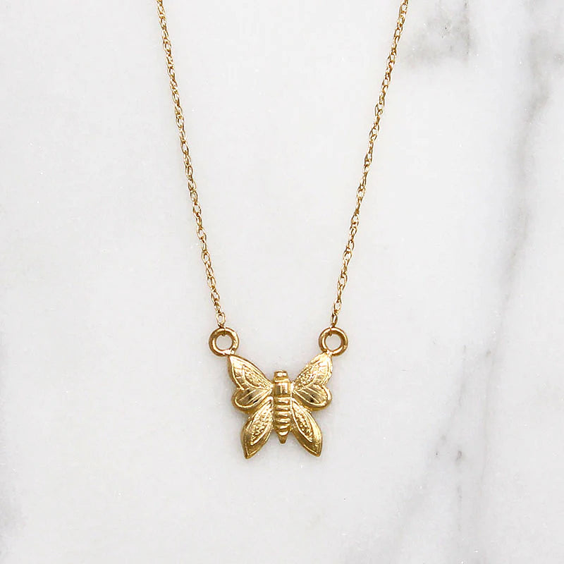 Light 14k Gold Butterfly Charm Necklace