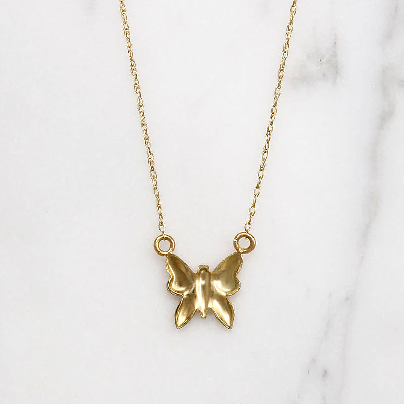 Light 14k Gold Butterfly Charm Necklace